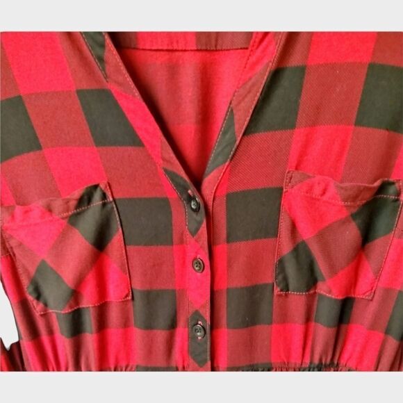 TORRID  maroon & black plaid challis button front midi dress Size M/L - Picture 9 of 16